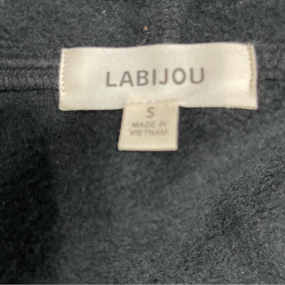 Blue NEW Denim Jean Hoodie Jacket zipper LABIJOU-Sz S Heather Black over size - Picture 11 of 13